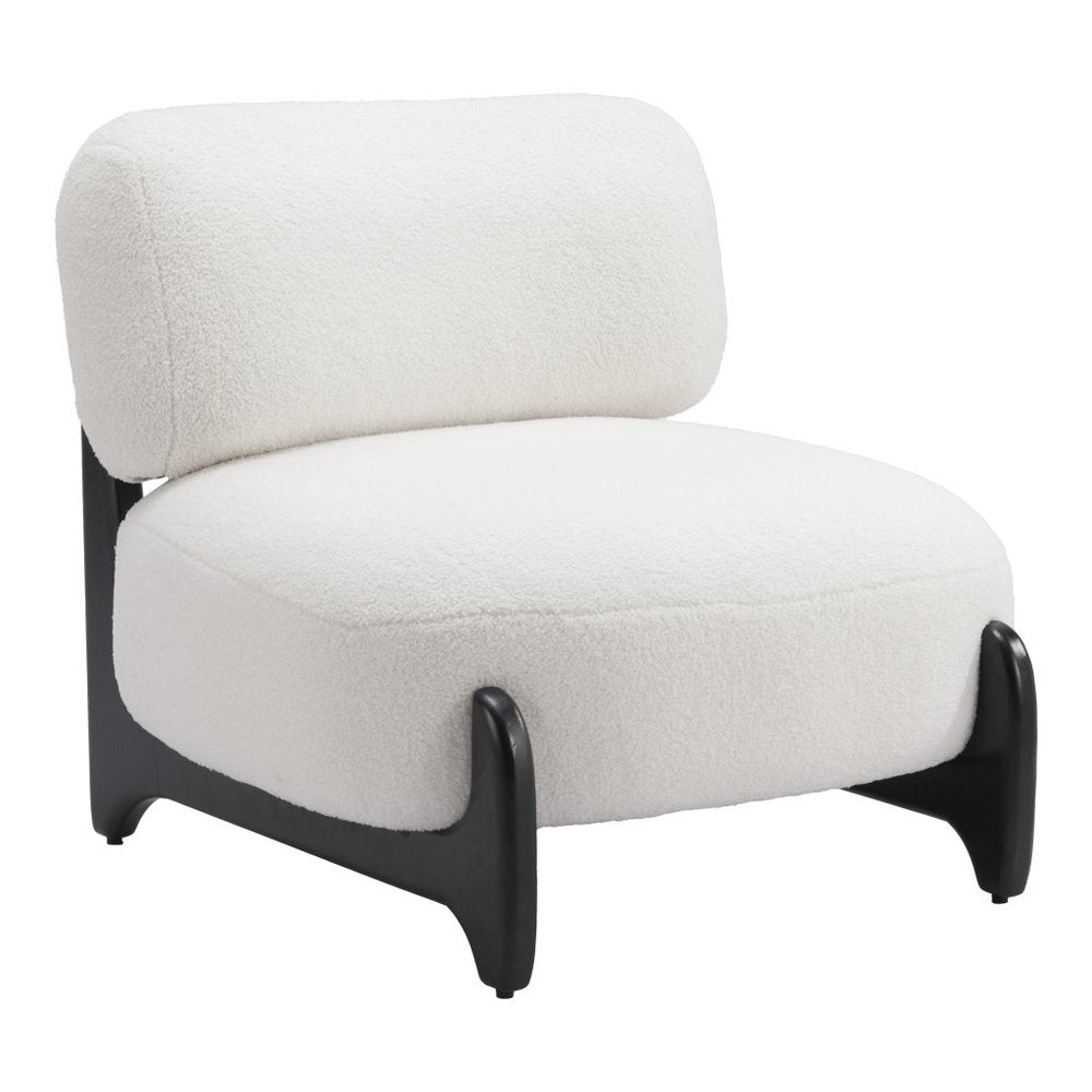 30" White And Black Sherpa And Upholstered Side Chair