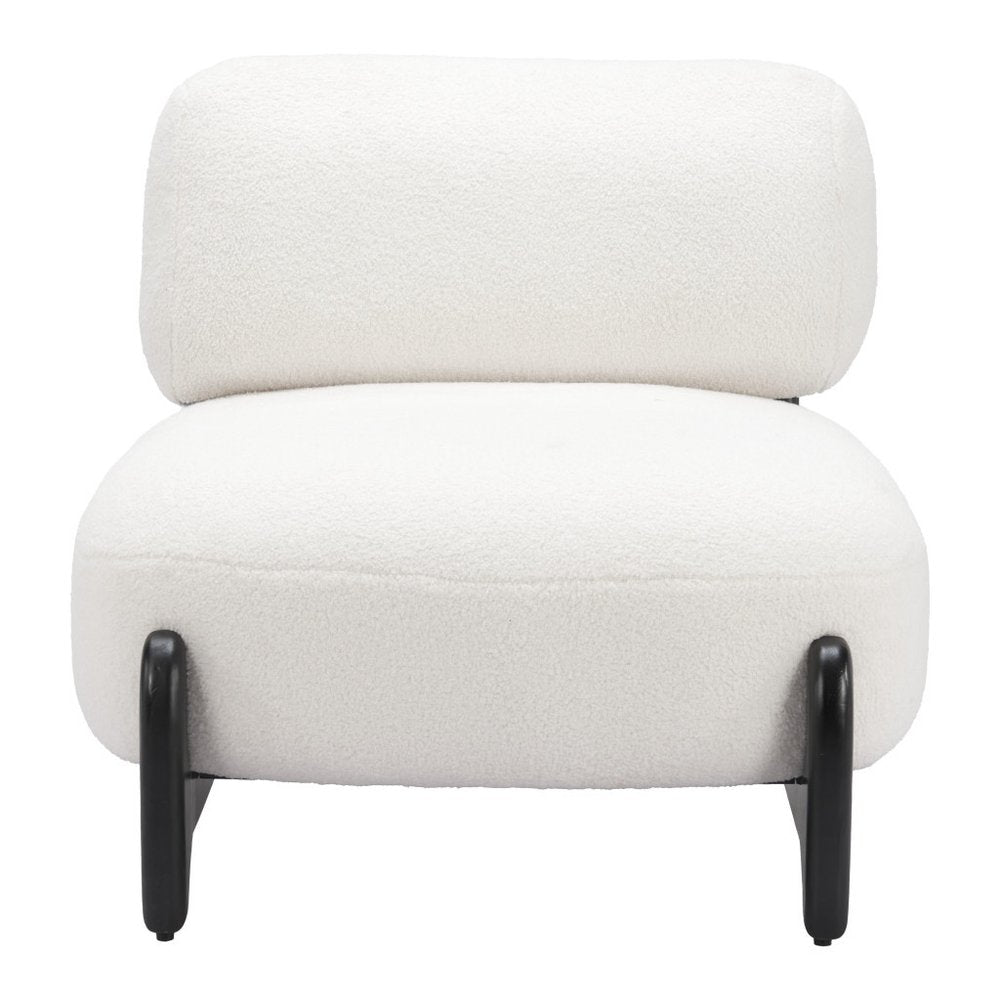 30" White And Black Sherpa And Upholstered Side Chair