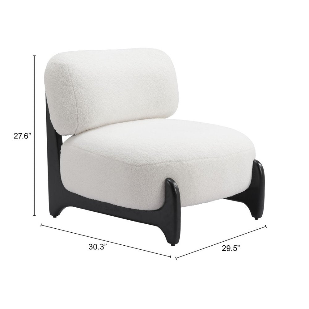 30" White And Black Sherpa And Upholstered Side Chair