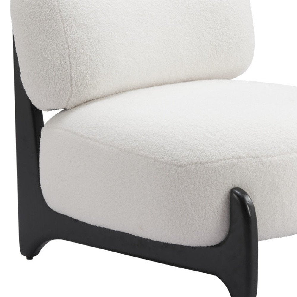 30" White And Black Sherpa And Upholstered Side Chair