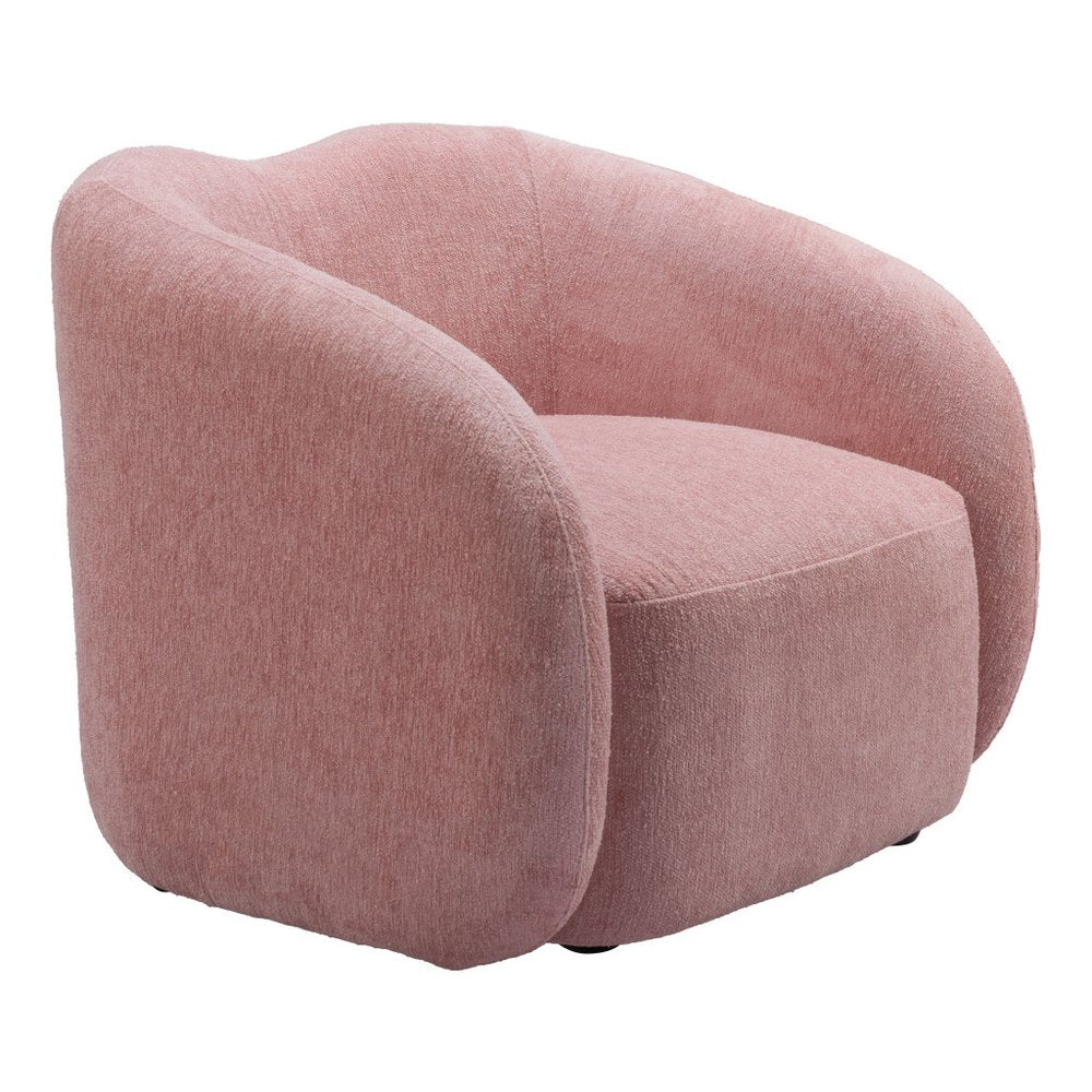 36" Pink And Black Faux Shearling And Upholstered Arm Chair