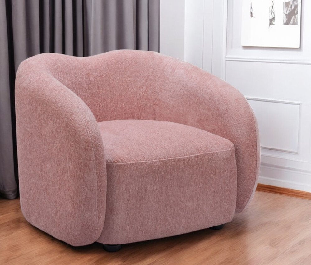 36" Pink And Black Faux Shearling And Upholstered Arm Chair