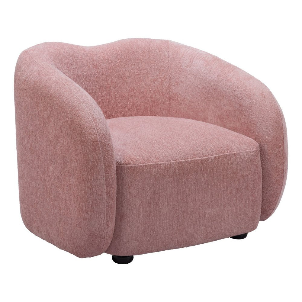 36" Pink And Black Faux Shearling And Upholstered Arm Chair