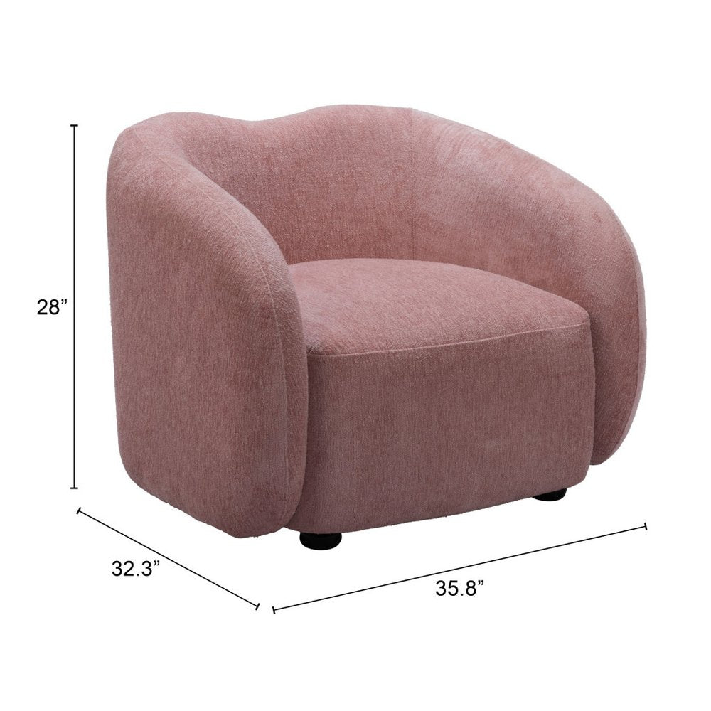 36" Pink And Black Faux Shearling And Upholstered Arm Chair