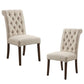 Set of Two Tufted Beige and Brown Upholstered Linen And Solid Wood Dining Side Chairs