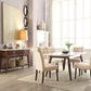 Set of Two Tufted Beige and Brown Upholstered Linen And Solid Wood Dining Side Chairs