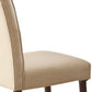 Set of Two Tufted Beige and Brown Upholstered Linen And Solid Wood Dining Side Chairs