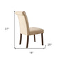 Set of Two Tufted Beige and Brown Upholstered Linen And Solid Wood Dining Side Chairs