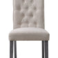 Set of Two Tufted Beige and Gray Upholstered Linen And Solid Wood Dining Side Chairs