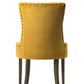 Set of Two Tufted Yellow and Espresso Upholstered Velvet And Solid Wood Dining Side Chairs