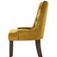 Set of Two Tufted Yellow and Espresso Upholstered Velvet And Solid Wood Dining Side Chairs