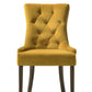 Set of Two Tufted Yellow and Espresso Upholstered Velvet And Solid Wood Dining Side Chairs