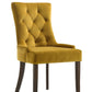 Set of Two Tufted Yellow and Espresso Upholstered Velvet And Solid Wood Dining Side Chairs