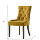 Set of Two Tufted Yellow and Espresso Upholstered Velvet And Solid Wood Dining Side Chairs