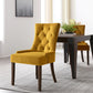 Set of Two Tufted Yellow and Espresso Upholstered Velvet And Solid Wood Dining Side Chairs
