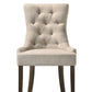 Set of Two Tufted Beige and Oak Upholstered Fabric And Solid Wood Dining Side Chairs