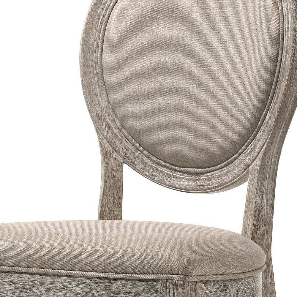 Set of Two Tan and Oak Upholstered Fabric King Louis Back Dining Side Chairs