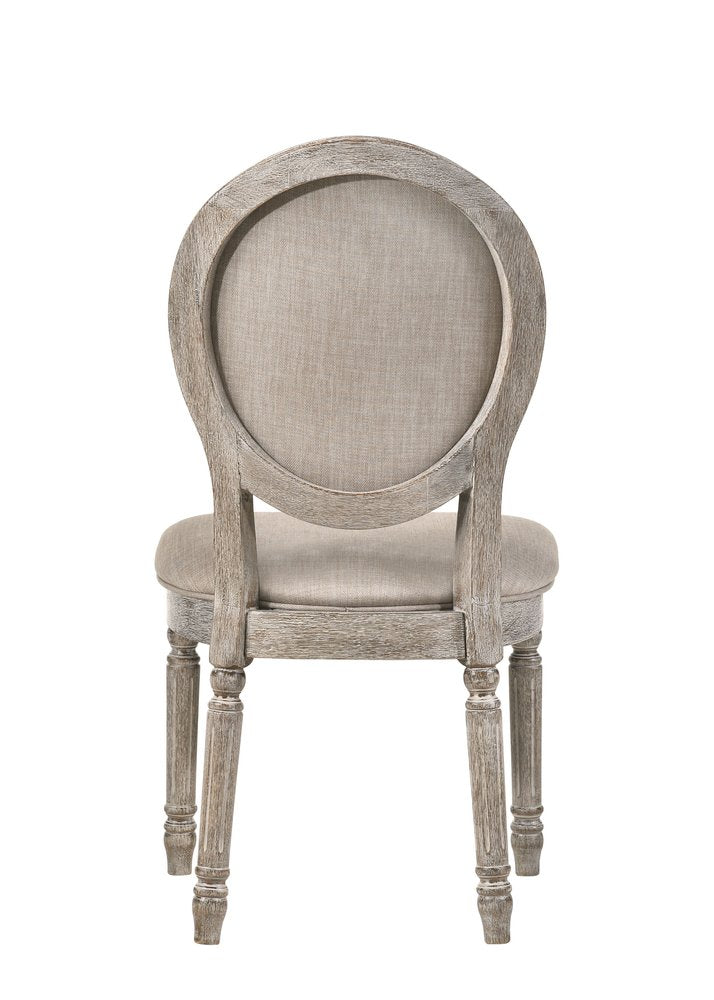 Set of Two Tan and Oak Upholstered Fabric King Louis Back Dining Side Chairs