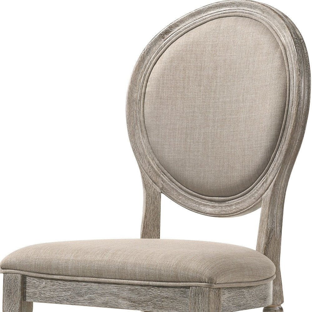 Set of Two Tan and Oak Upholstered Fabric King Louis Back Dining Side Chairs