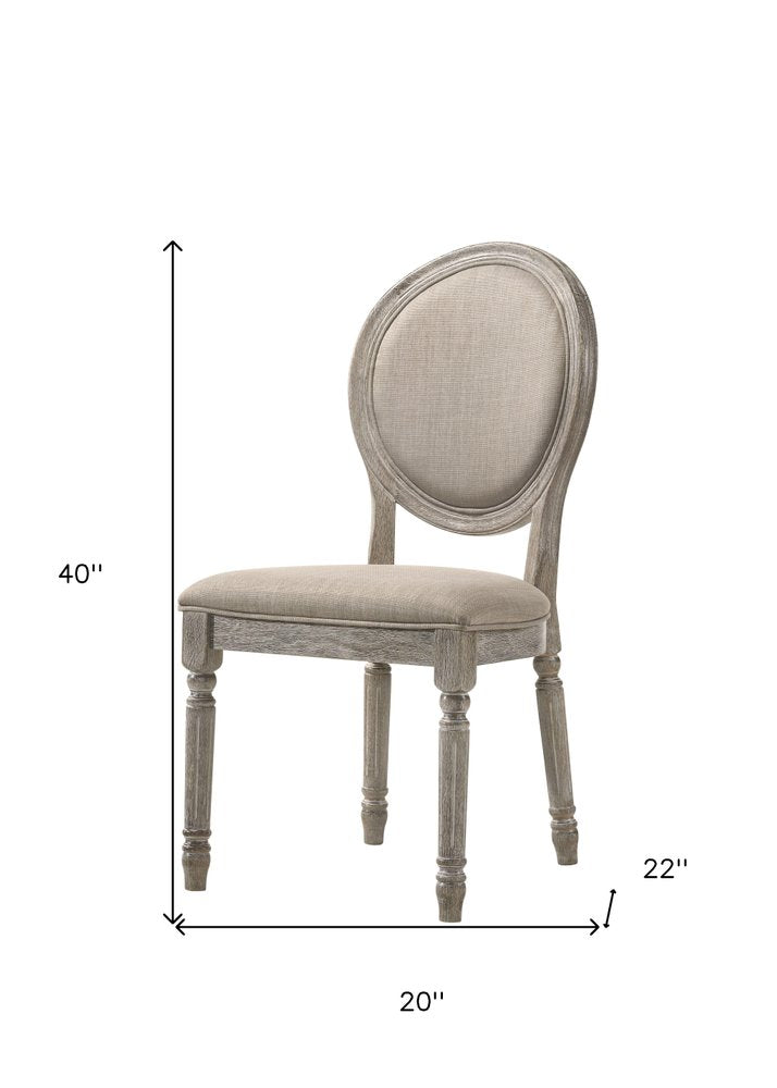 Set of Two Tan and Oak Upholstered Fabric King Louis Back Dining Side Chairs