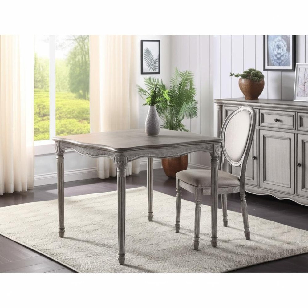 Set of Two Tan and Oak Upholstered Fabric King Louis Back Dining Side Chairs