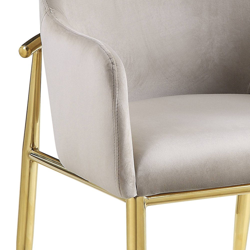 Set of Two Gray and Gold Velvet And Wood and Metal Dining Side Chairs