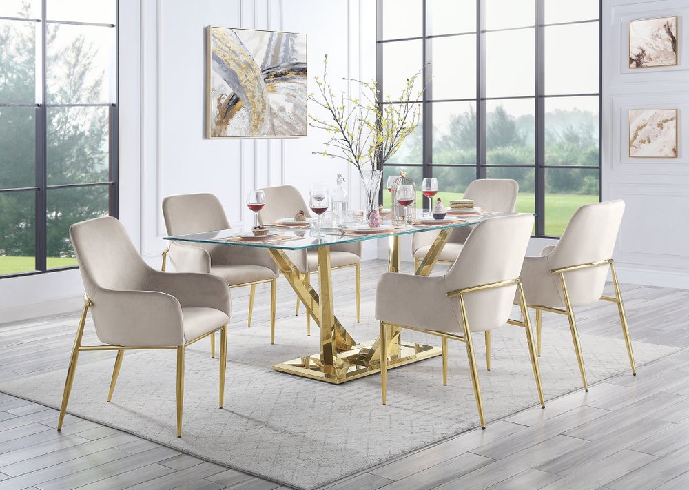 Set of Two Gray and Gold Velvet And Wood and Metal Dining Side Chairs