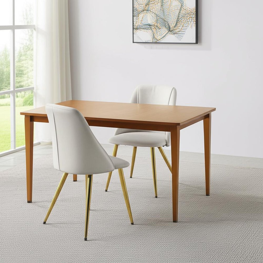 Set of Two White and Gold Upholstered Faux Leather And Metal Dining Side Chairs