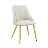 Set of Two White and Gold Upholstered Faux Leather And Metal Dining Side Chairs