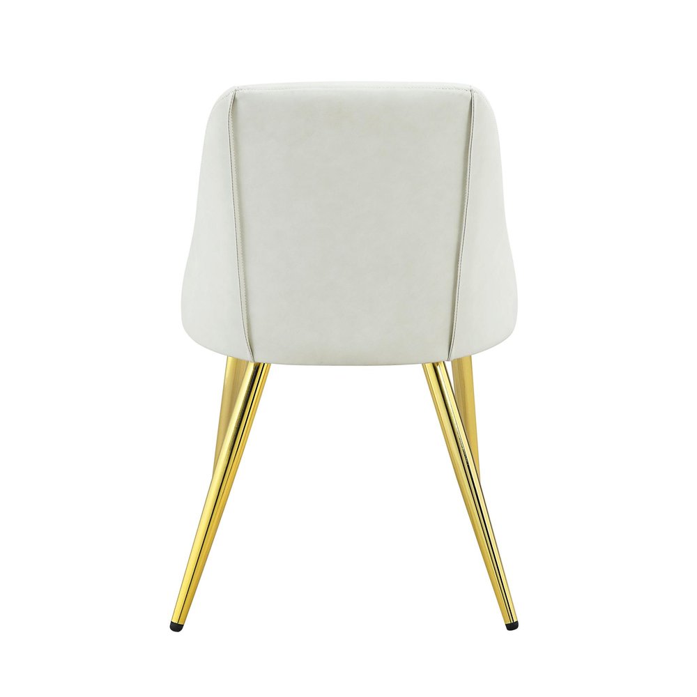 Set of Two White and Gold Upholstered Faux Leather And Metal Dining Side Chairs