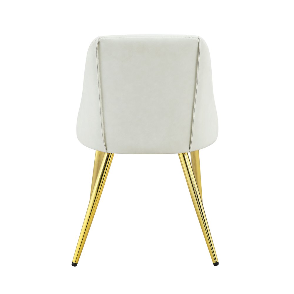 Set of Two White and Gold Upholstered Faux Leather And Metal Dining Side Chairs