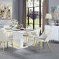 Set of Two White and Gold Upholstered Faux Leather And Metal Dining Side Chairs