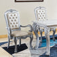 Set of Two Tufted White Upholstered Faux Leather And Wood Dining Arm Chairs