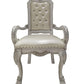 Set of Two Tufted White Upholstered Faux Leather And Wood Dining Arm Chairs