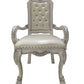 Set of Two Tufted White Upholstered Faux Leather And Wood Dining Arm Chairs