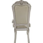 Set of Two Tufted White Upholstered Faux Leather And Wood Dining Arm Chairs