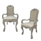 Set of Two Tufted White Upholstered Faux Leather And Wood Dining Arm Chairs