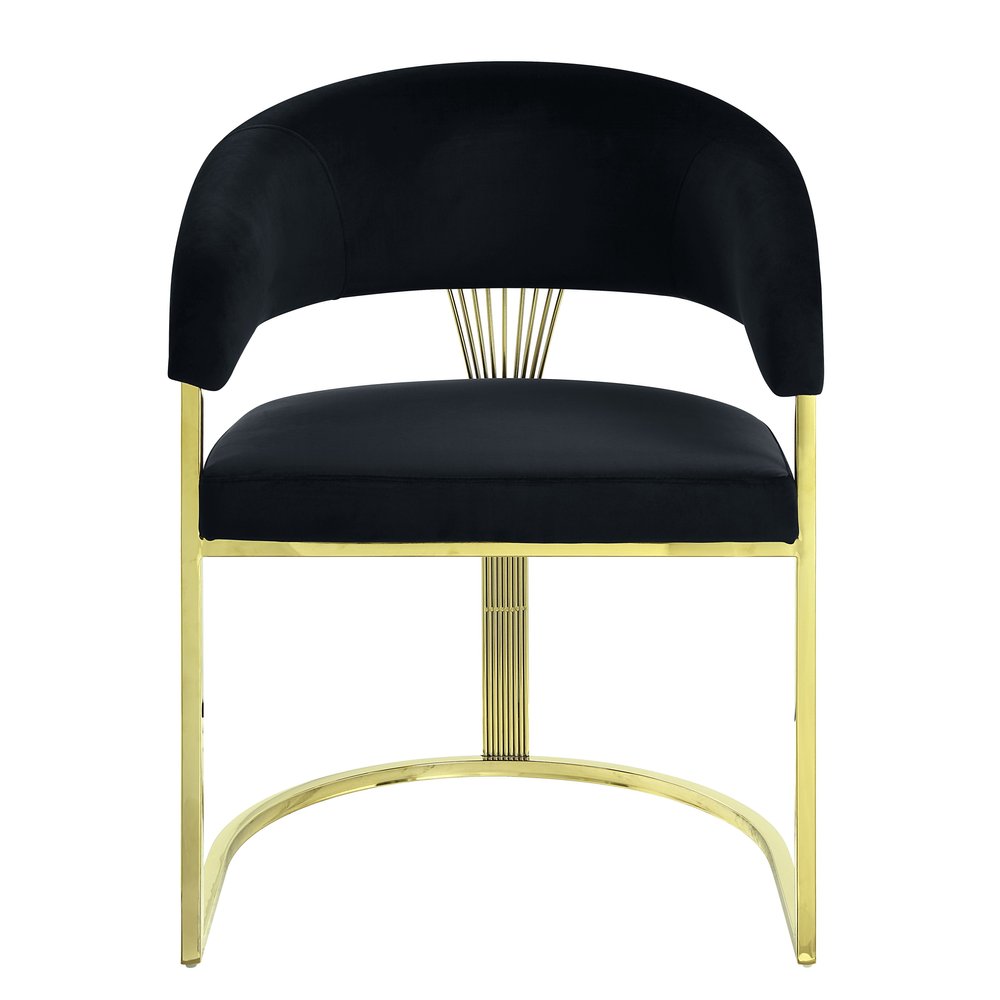 Black and Gold Upholstered Velvet Partially Open Back Dining Side Chair