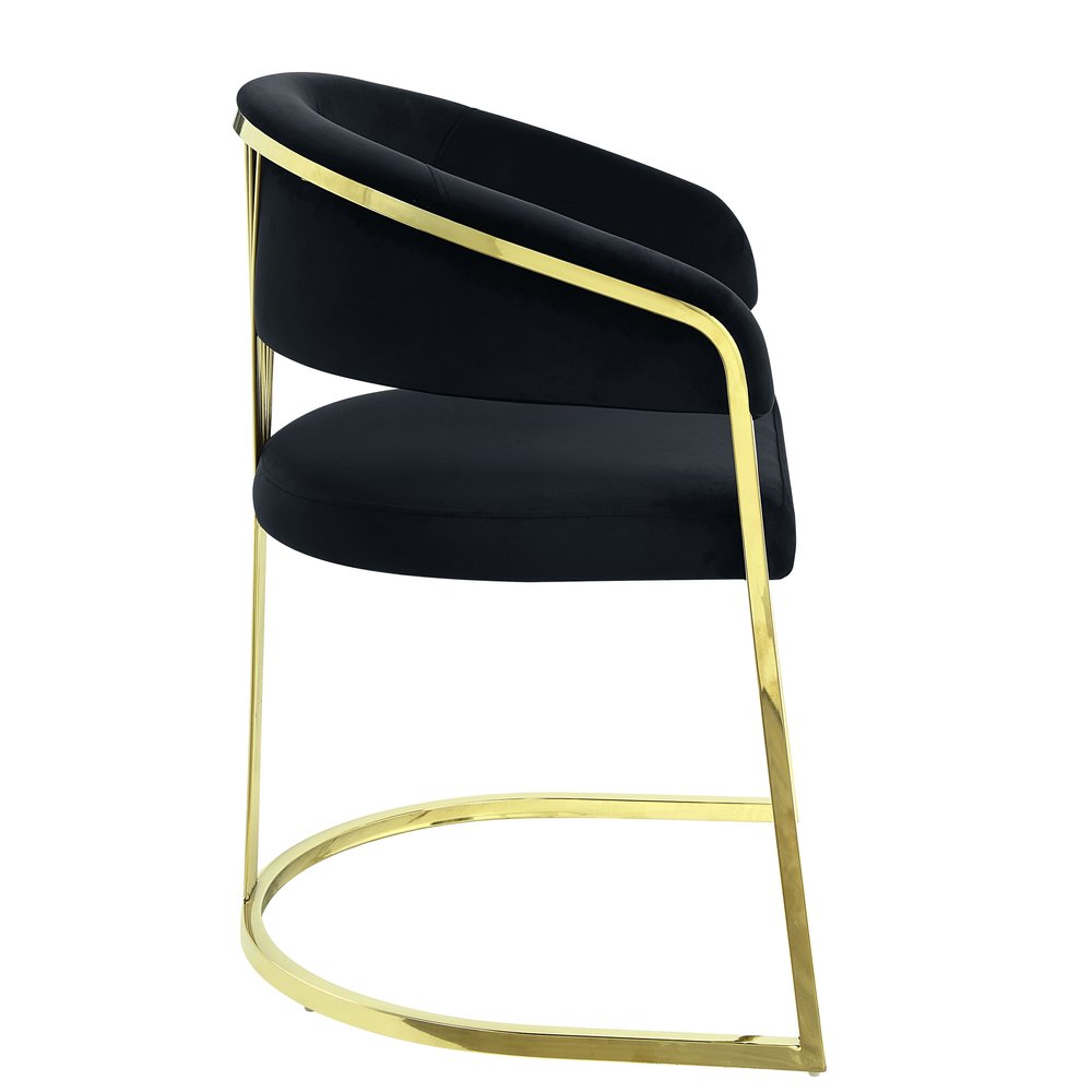 Black and Gold Upholstered Velvet Partially Open Back Dining Side Chair