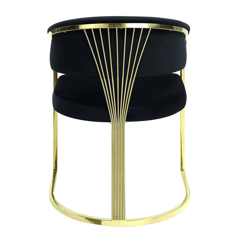Black and Gold Upholstered Velvet Partially Open Back Dining Side Chair
