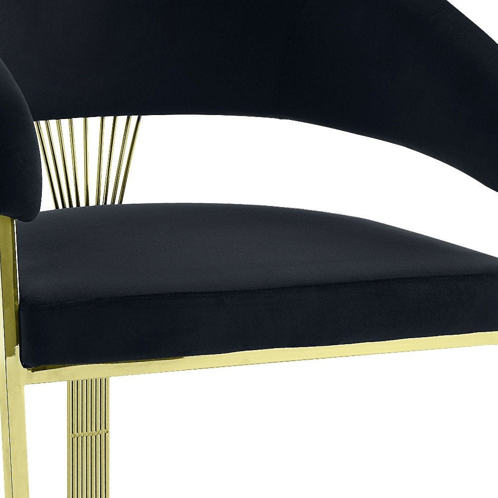 Black and Gold Upholstered Velvet Partially Open Back Dining Side Chair