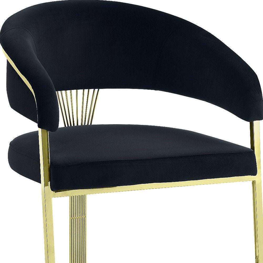 Black and Gold Upholstered Velvet Partially Open Back Dining Side Chair