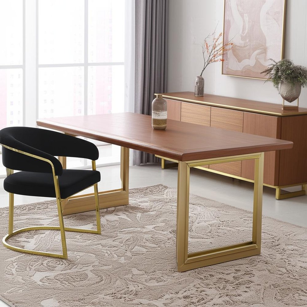 Black and Gold Upholstered Velvet Partially Open Back Dining Side Chair