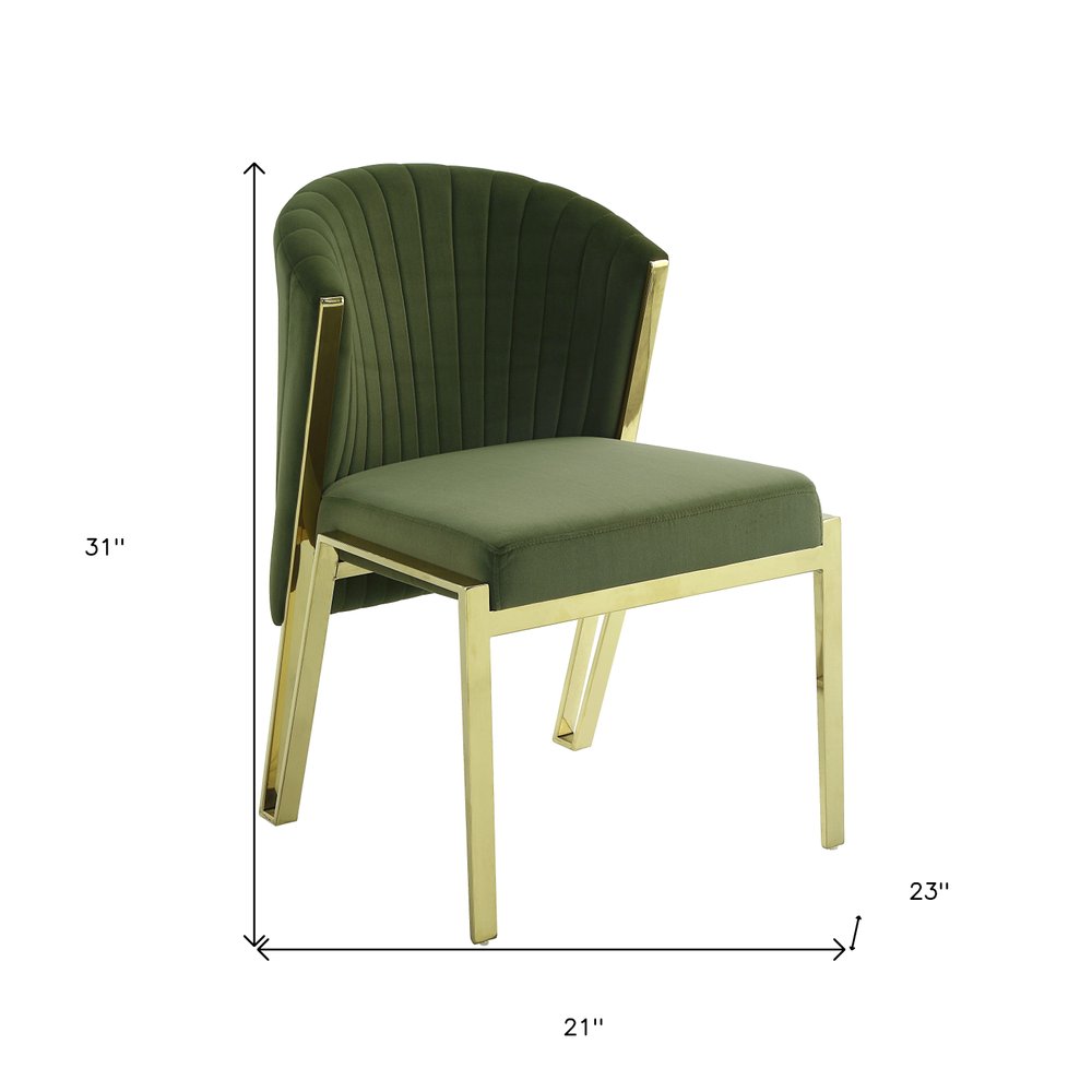 Set of Two Green and Gold Upholstered Velvet And Steel Wing Back Dining Side Chairs