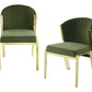 Set of Two Green and Gold Upholstered Velvet And Steel Wing Back Dining Side Chairs