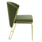 Set of Two Green and Gold Upholstered Velvet And Steel Wing Back Dining Side Chairs