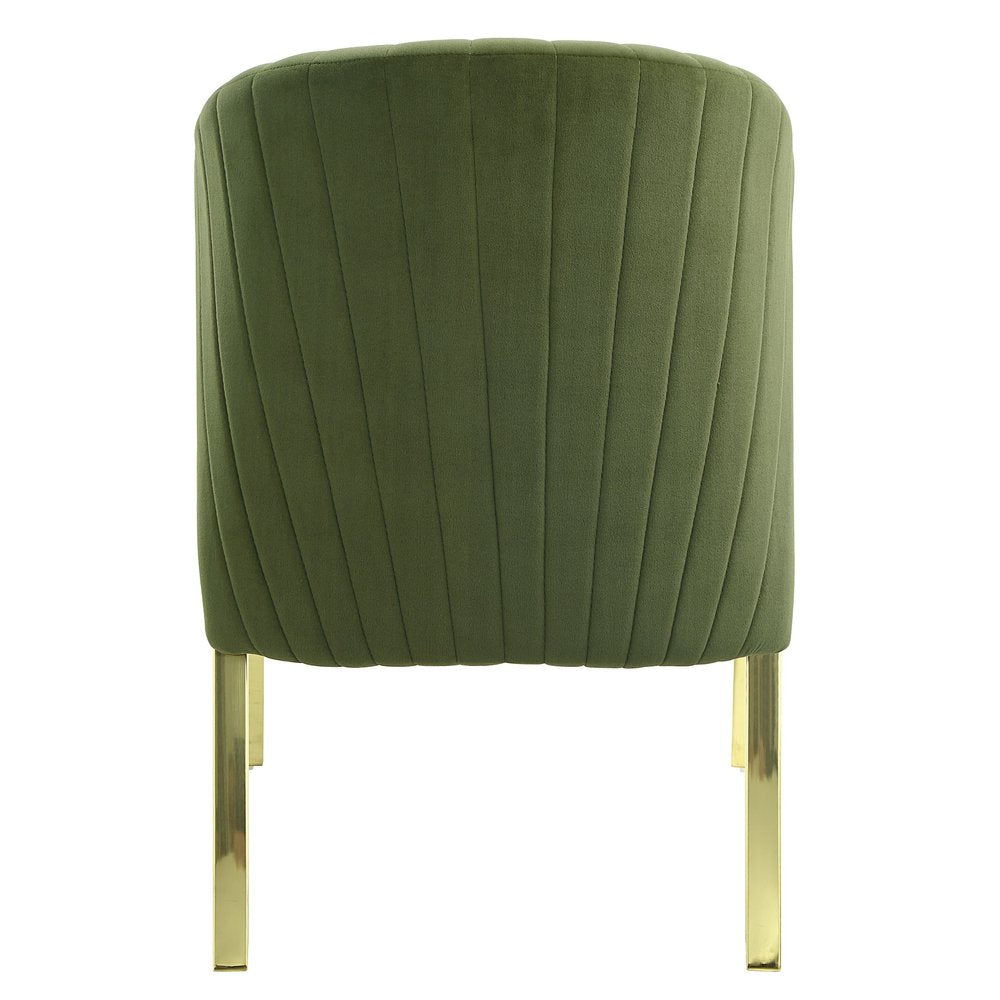 Set of Two Green and Gold Upholstered Velvet And Steel Wing Back Dining Side Chairs