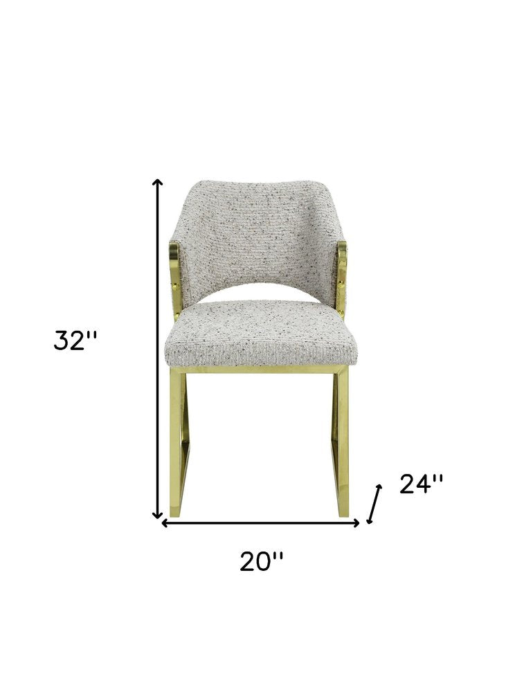 Beige and Gold Upholstered Boucle Wing Back Dining Side Chair