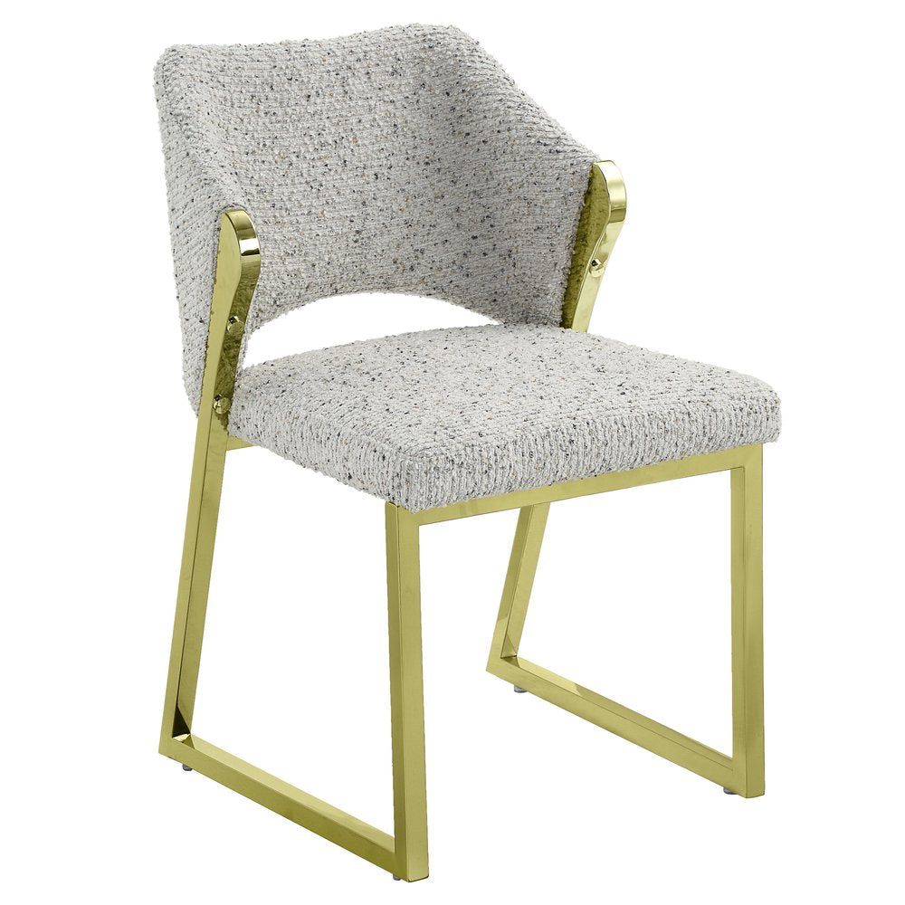Beige and Gold Upholstered Boucle Wing Back Dining Side Chair
