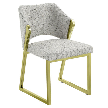 Beige and Gold Upholstered Boucle Wing Back Dining Side Chair